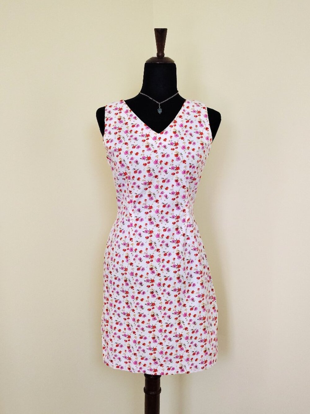 Vintage 90s/Y2K White & Pink Floral Cotton JACQUELINE FERRAR Summer Dress - 6